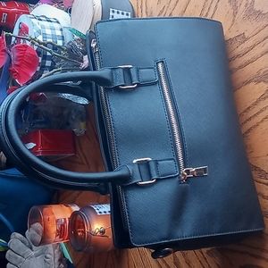 Miztique black pebbled leather satchel crossbody handbag